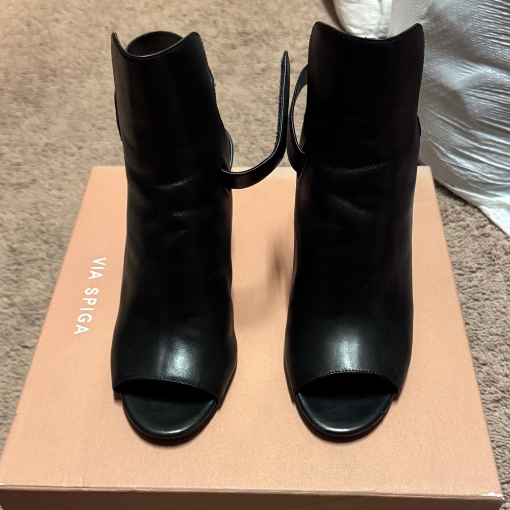 Via Spiga Black Open-Toe Heeled Boots